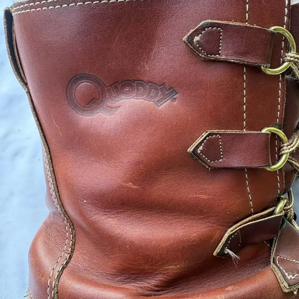 VTG Quoddy Shearling Lined Duck Boots Brown Leather Size 10 Cracking On Rubber